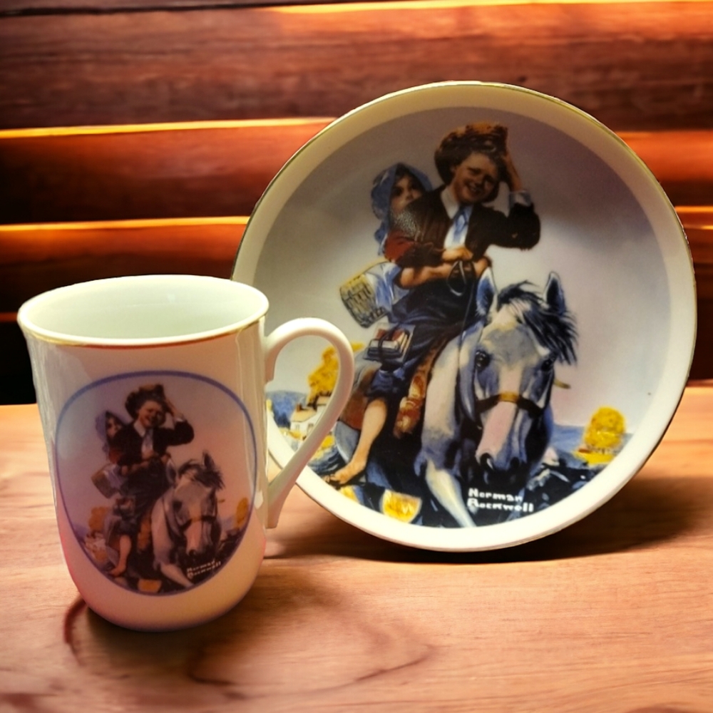 Vtg Mug & Plate Gold Trimmed Norman Rockwell IMM